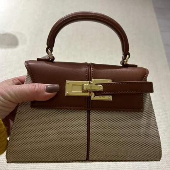 🆕Jw Pei Women Brown Canvas Vegan Leather Elegant Sustainable Top Handle Bag - Picture 1 of 7